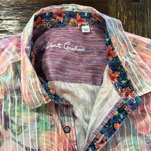 Robert Graham island print shirt in a subtle cream pinstripe - size 2XLT